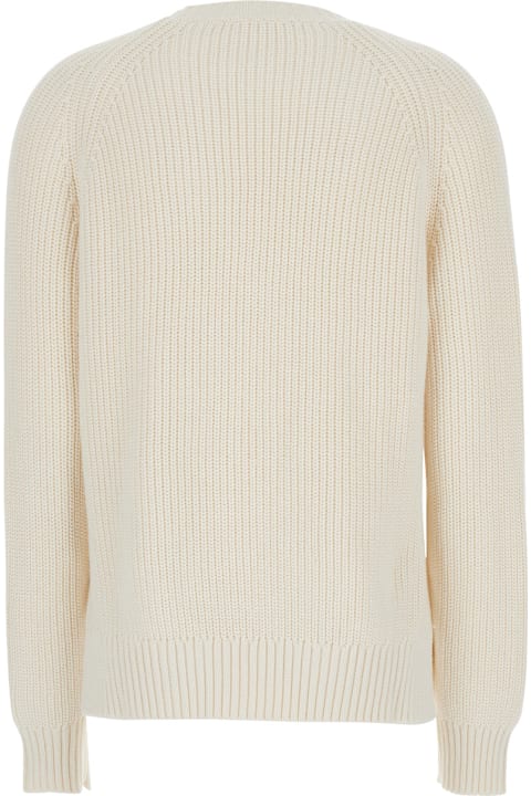أدوات منزلية Parosh White Knit Crewneck Sweater In Cotton And Cashmere Blend Woman