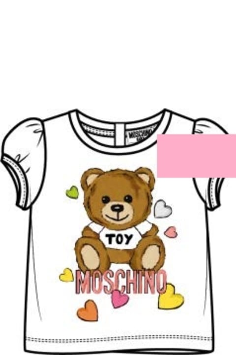 Topwear for Baby Girls Moschino Pink T-shirt For Baby Girl With Teddy Bear And Hearts