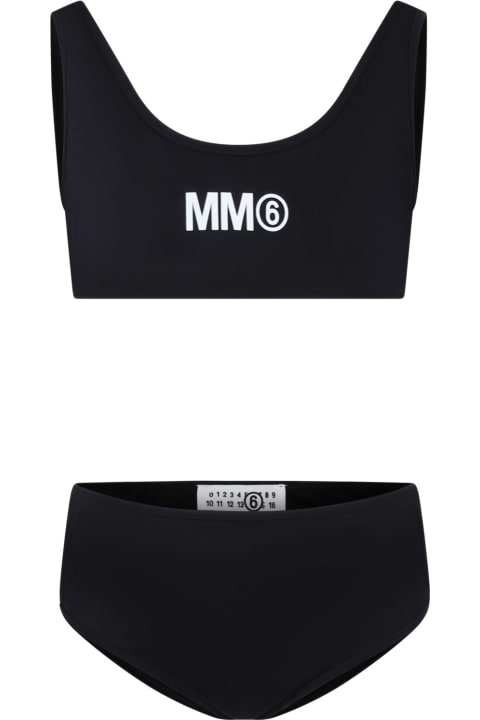 ガールズ 水着 MM6 Maison Margiela Black Bikini For Girl With Logo