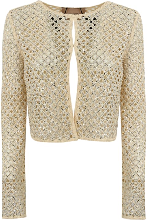 TwinSet Sweaters for Women TwinSet Mesh Cardigan With Beads And Rhinestones