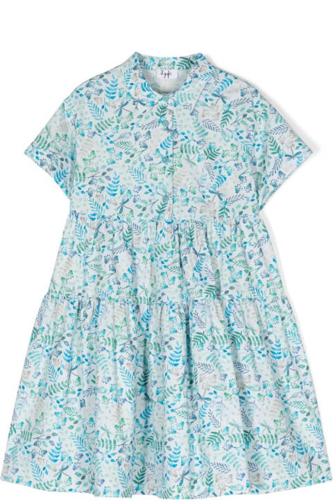 Il Gufo for Kids Il Gufo Shirt Dress With Exclusive Print Design In Juniper-blue Colour