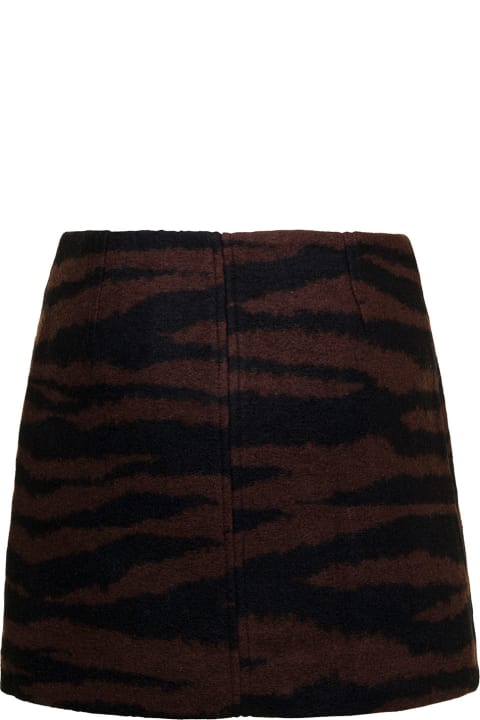 Skirts for Women Ganni Brown And Black Mini-skirt With Zip And Zebra Print In Wool Woman