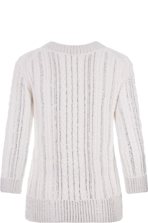 Ermanno Scervino Sweaters for Women Ermanno Scervino White Sweater With Braids And Crystals