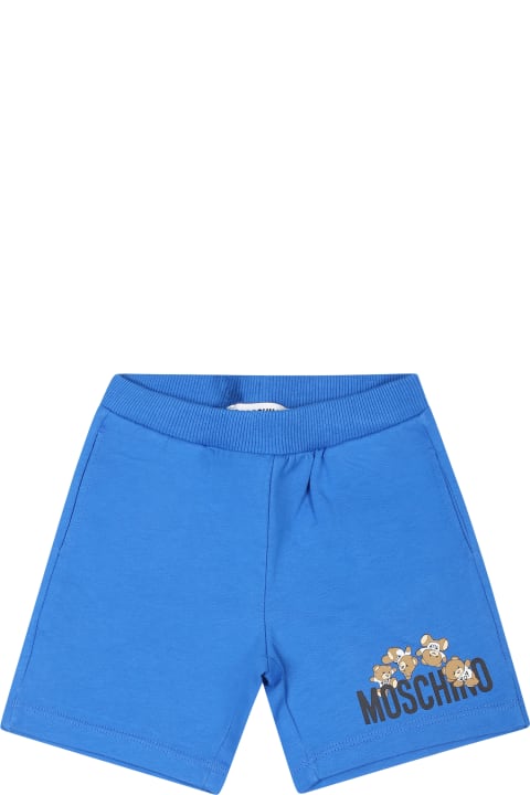 Moschino Kids Moschino Blue Shorts For Baby Boy With Teddy Bears And Logo