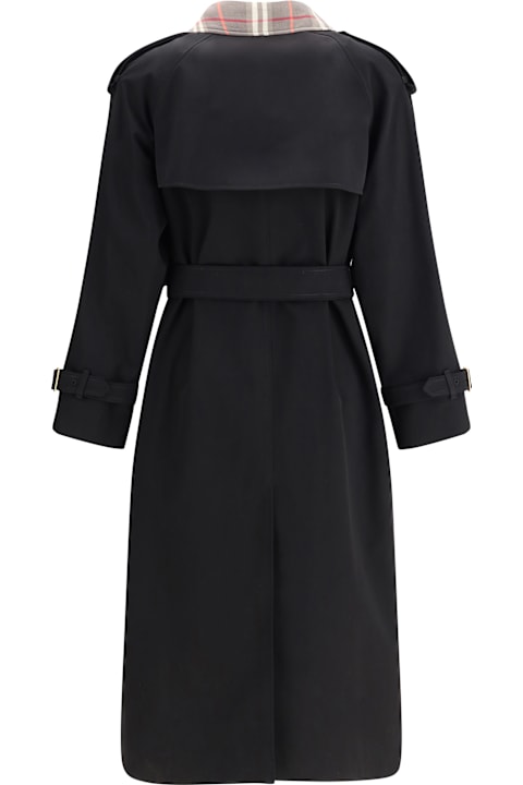 Homeware Burberry Castleford Long Trench Coat With Check Collar