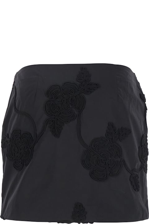 Rotate by Birger Christensen Clothing for Women Rotate by Birger Christensen Black Mini Skirt With 3d Floral Details Applied All-over In Cotton Woman