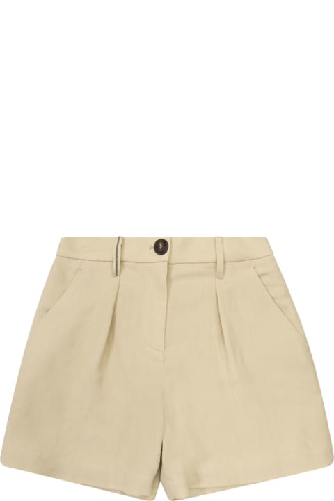 Brunello Cucinelli Bottoms for Girls Brunello Cucinelli Viscose And Linen Shorts With Necklace
