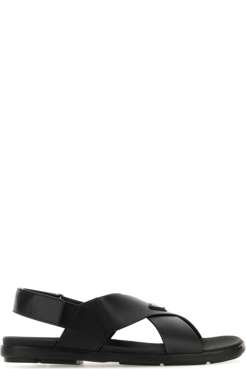 Prada Sale for Men Prada Black Leather Sandals