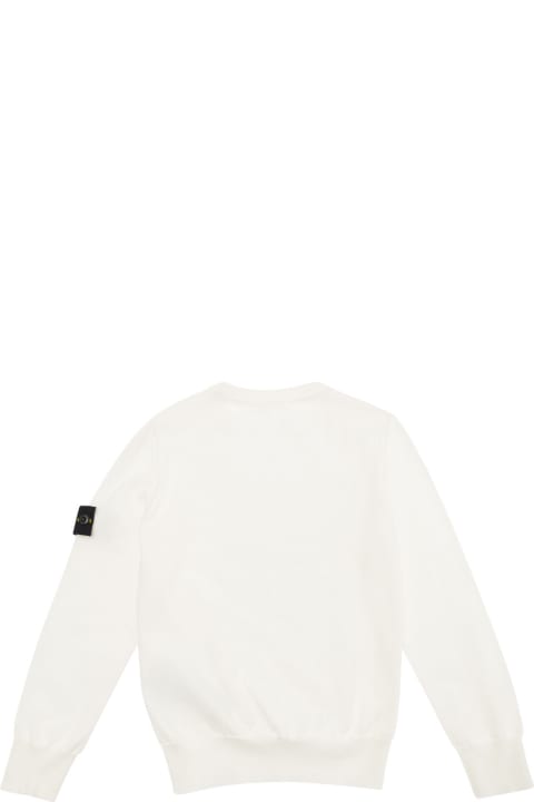 Homeware Stone Island Junior White Crewneck Sweatshirt With Logo Patch In Cotton Boy