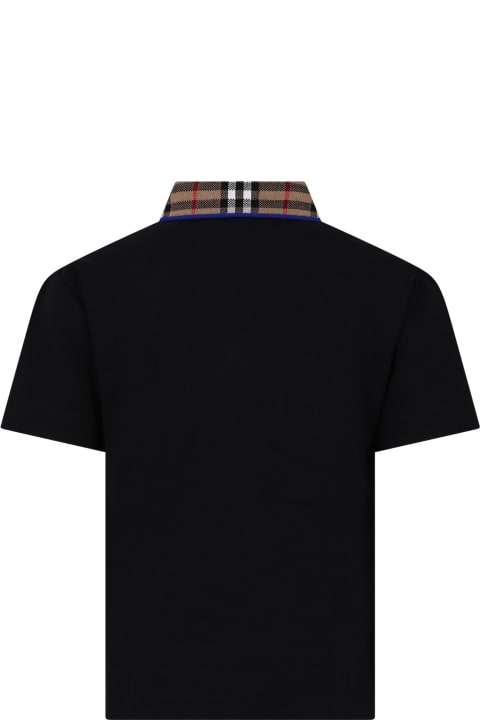 Burberryのボーイズ Burberry Black Polo Shirt For Boy With Vintage Check On The Collar