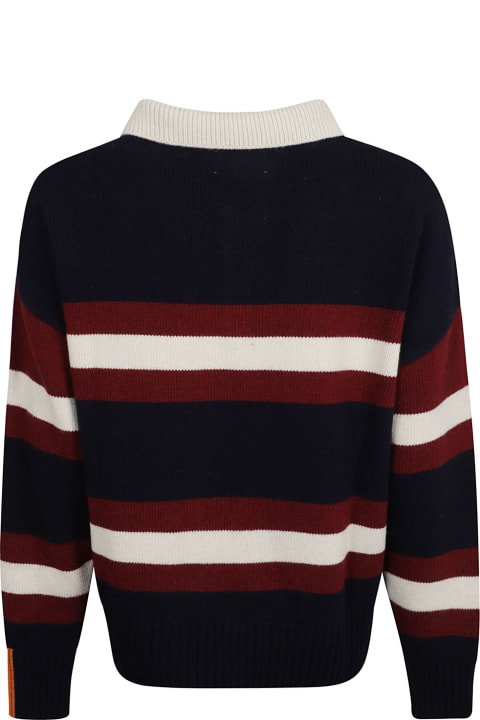 Stripe Pattern Longsleeved Knit Polo Shirt