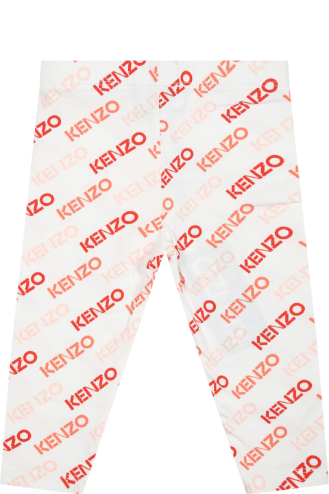 Bottoms for Baby Girls Kenzo Kids White Leggings For Baby Girl With All-over Logo