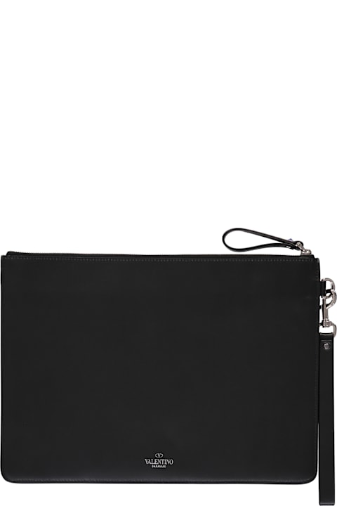 Bags Sale for Men Valentino Garavani Logo Detail Flat Leather Pouch