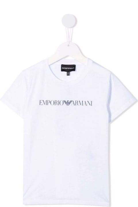 Emporio Armani for Kids Emporio Armani White Round Neck T-shirt With Logo Print In Cotton Boy