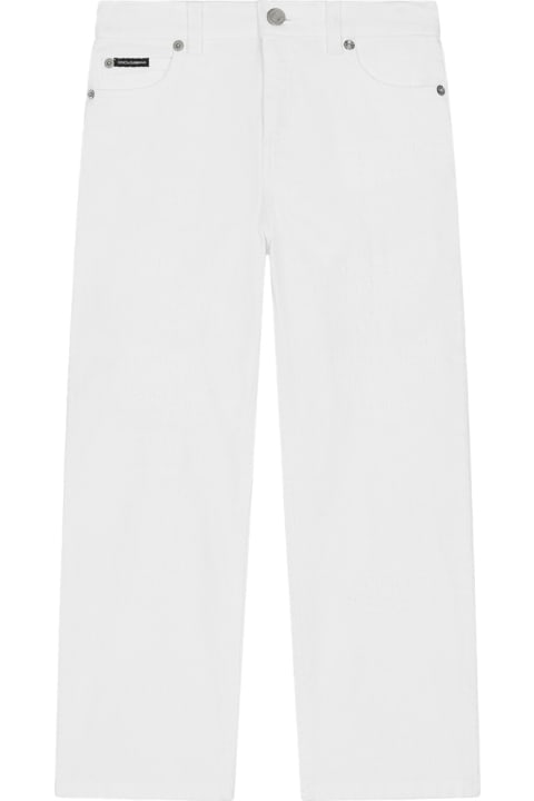 Dolce & Gabbana for Girls Dolce & Gabbana 5 Pocket White Denim Trousers With Tears