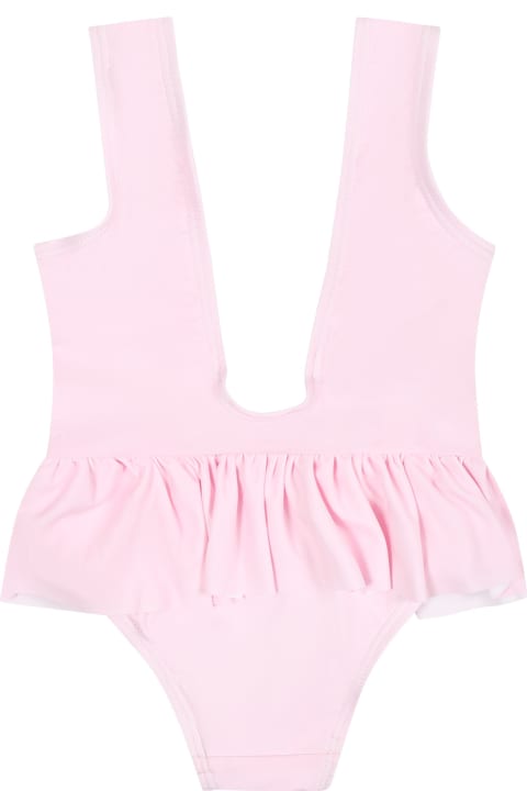 Chiara Ferragni Swimwear for Baby Boys Chiara Ferragni Pink Swimsuit For Baby Girl With Ruffles And Flowers