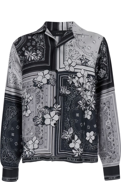 AMIRI ملابس علوية لـ القسم الرجالي AMIRI Black And White Shirt With Cuban Collar And Bandana Motif In Silk Man