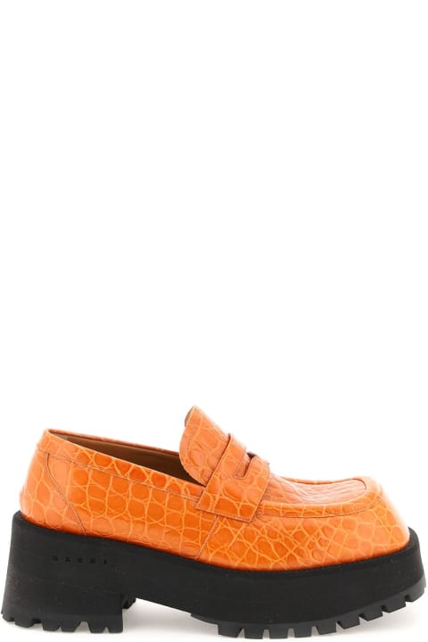 Croco-embossed Leather Loafers