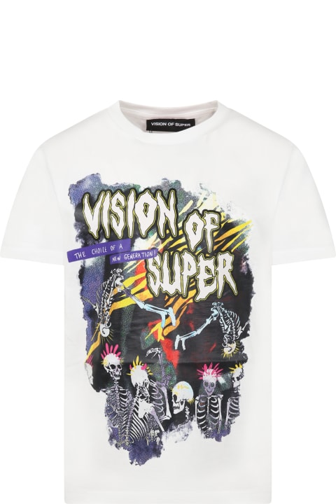 White T-shirt For Boy With "vison Of Super"writing And Print