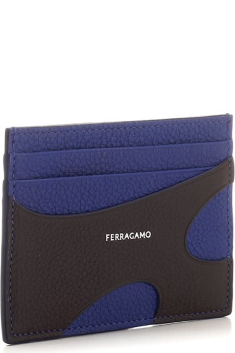 Ferragamo for Men Ferragamo Black Card Holder With Blue Cut Out