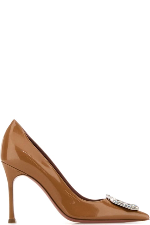 Amina Muaddi Camel Leather Camelia 90 Pumps