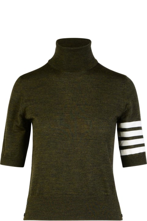 ウィメンズ Thom Browneのニットウェア Thom Browne '4-bar' Green Wool Turtleneck Sweater