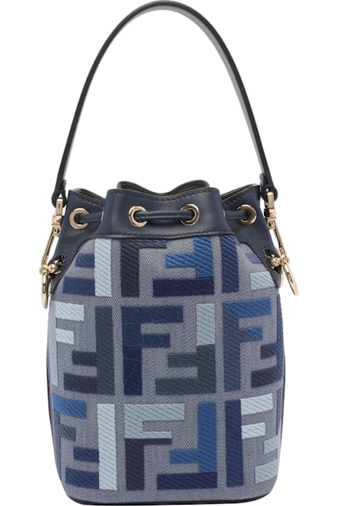 トートバッグ FENDI Embroidered Denim Mon Tresor Bucket Bag Mon Tresor Fabric Blue | Fendi