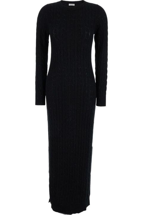 Brunello Cucinelli Clothing for Women Brunello Cucinelli Black Sequin Embellished Cable Knit Dress In Cotton Blend Woman