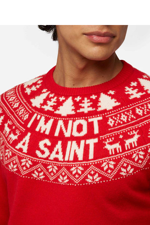 Homeware MC2 Saint Barth Red Sweater Heron With Fair Isle Jacquard And I
m Not A Saint Jacquard