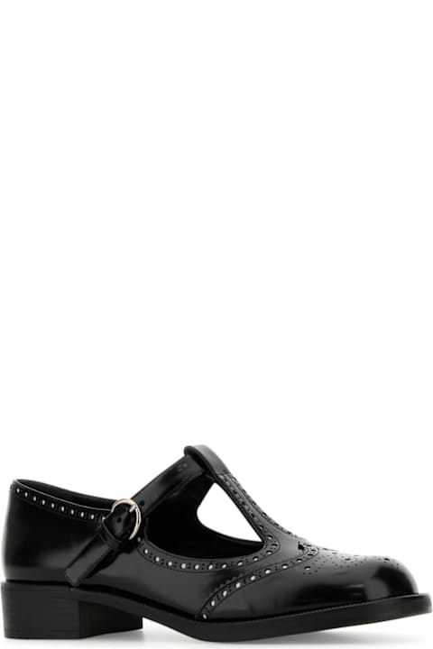 أحذية برباط لـ السيدات Miu Miu Black Leather Brogue Monk Strap Shoes