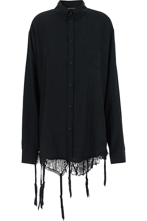 Balenciaga Topwear for Women Balenciaga 'lingerie' Black Sirt With Button-down Collar And Lingerie Detail On The Hem In Tech Fabric Woman