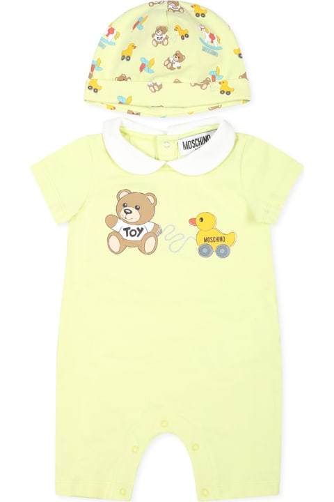 Homeware Moschino Yellow Romper Set For Babykids With Teddy Bear