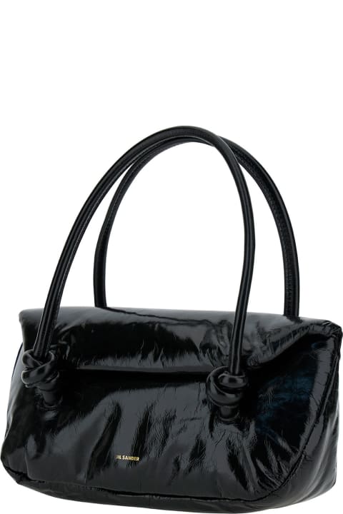 Fashion for Women Jil Sander 'knot Small' Black Shoulder Bag With Laminated Logo In Patent Leather Woman