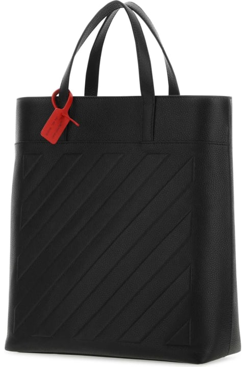 Off-White Totes for Men Off-White Black Leather Binder Shopping Bag