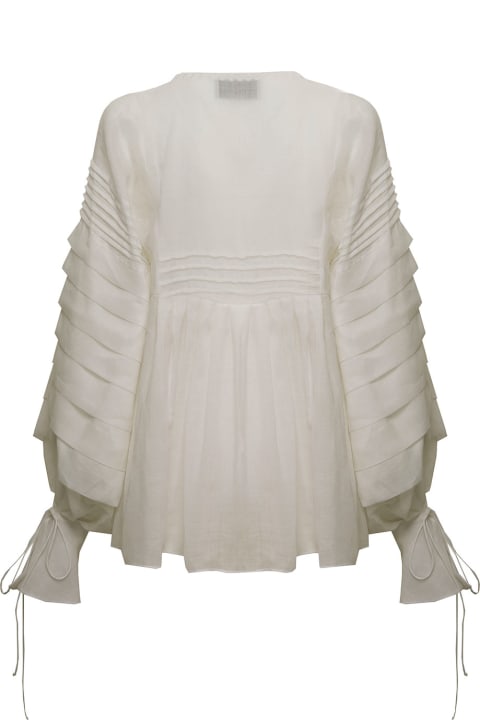 Mario Dice Woman's White Ramia Blouse With Wide Layered Sleeves