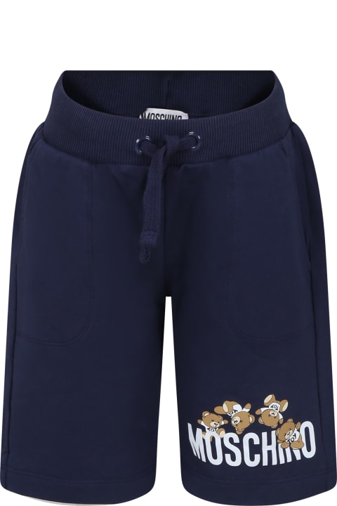 Moschino for Kids Moschino Blue Shorts For Kids With Teddy Bears And Logo