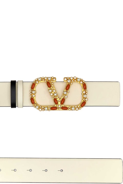 Accessories Sale for Women Valentino Garavani Ivory Leather Reversible Vlogo Belt