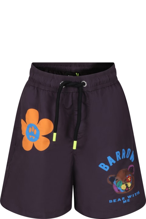 Barrow Swimwear for Boys Barrow Black Swim Shorts For Boy With Smiley And Logo