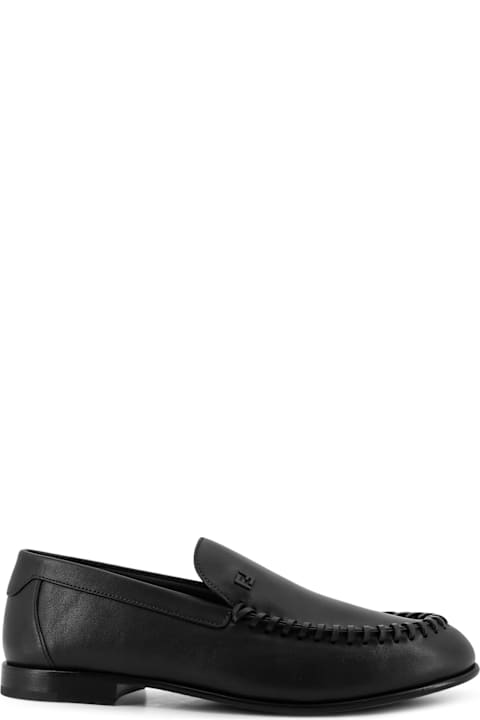 Homeware Fendi Leather Loafers With Metal Ff Logo