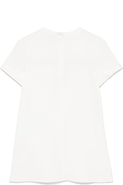 Homeware Il Gufo White Crewneck Dress With Floral Patches On The Front And Rear Concealed Zip Closure In Viscose Blend Stretch Girl