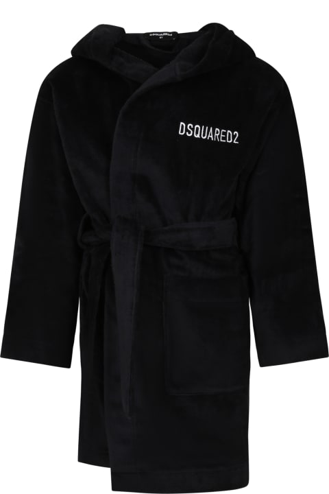 Dsquared2 Accessories & Gifts for Boys Dsquared2 Black Bathrobe For Boy With Logo