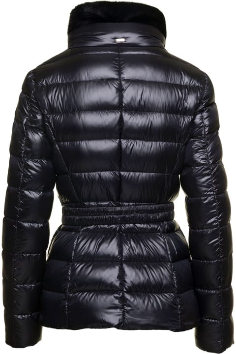 Herno Coats & Jackets for Women Herno 'claudia' Black Down Jacket With Fur Trim And Belt In Nylon Woman