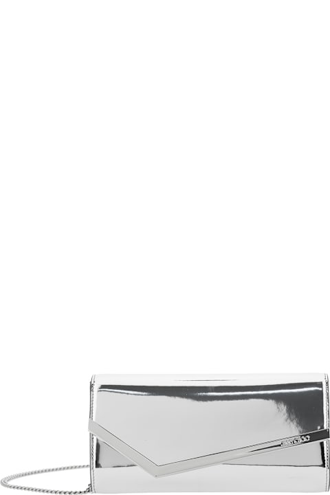 Homeware Jimmy Choo 'emmie' Metallic Envelope Clutch With Logo Lettering On The Front And Chain-link Shoulder Strap In Leather And Fabric Blend Woman