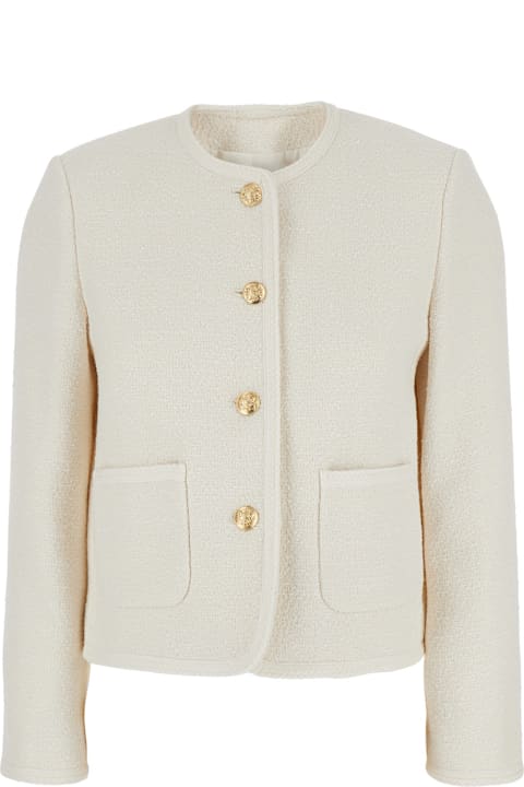 Dunst Coats & Jackets for Women Dunst White Jacket With Round Neck And Front Jewel Button Cllosure In Cotton Blend Woman