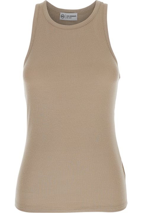 Homeware AG Jeans Beige Top With Logo Printed On The Back In Modal Blend Woman