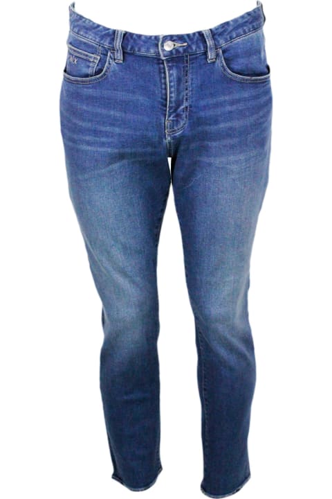 Jeans for Men Armani Collezioni Skinny Jeans In Soft Stretch Denim With Contrasting Stitching And Leather Tab. Zip And Button Closure