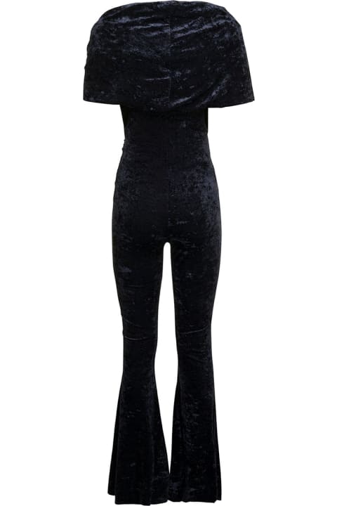The Andamane Clothing for Women The Andamane 'naomi' Blue Hooded Flared Jumpsuit In Crushed Velvet Woman