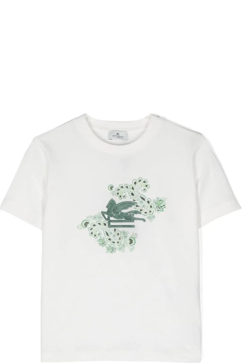 Topwear for Girls Etro White T-shirt With Green Pegasus Motif