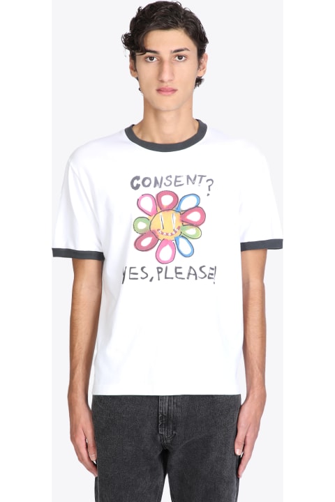 Consent? Yes, Please! White cotton t-shirt with contrast crewneck - Consent? Yes, please!