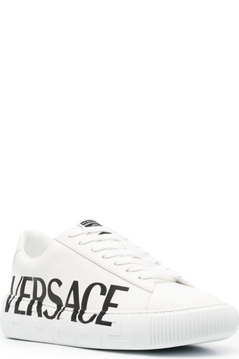 Greca  White Leather Sneakers Versace Man